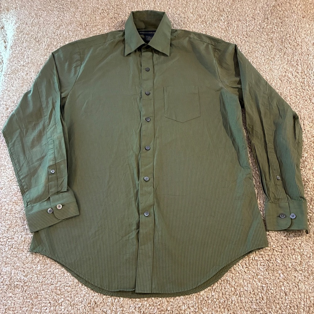 Banana Republic Green Stripe Button Front Dress Shirt Mens S